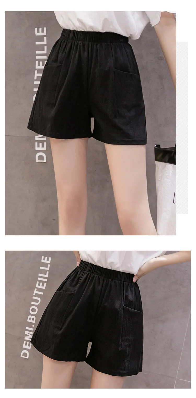 keiki kona shorts Summer Elegant High Waist Flax Shorts Women Casual Solid Wide Leg Loose Cotton Short Pants Bottom Pant Pocket Black Trouser X153 gymshark shorts