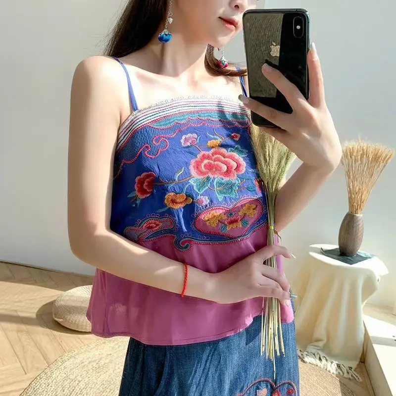 

Embroidery Bras Hanfu Top National Clothing Summer New Chinese Style WomenVintage Sexy Suspender Vest Belly Pocket Base Shirt