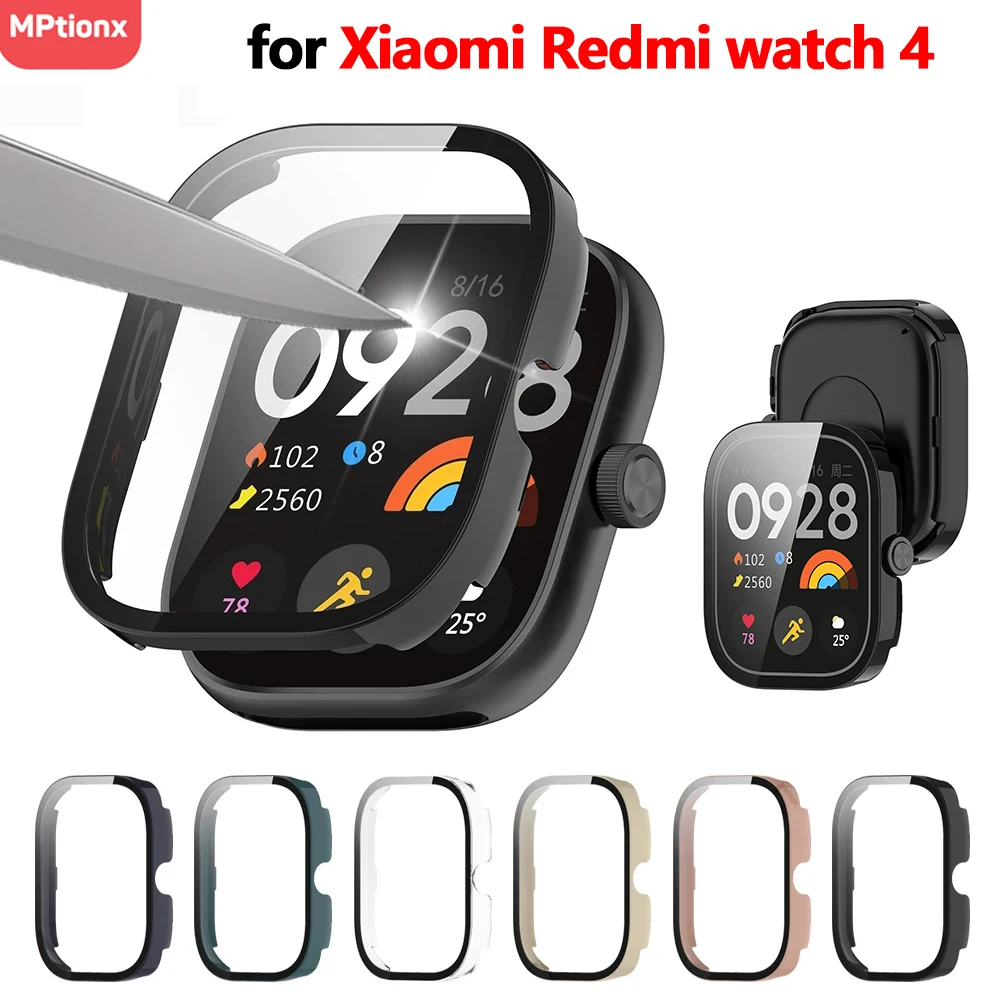PC Case+Glass for Xiaomi Redmi Watch 4 3 Tempered Glass Anti-scratch Film Bumper Protective Cover for Redmi Watch 3 Active/3Lite