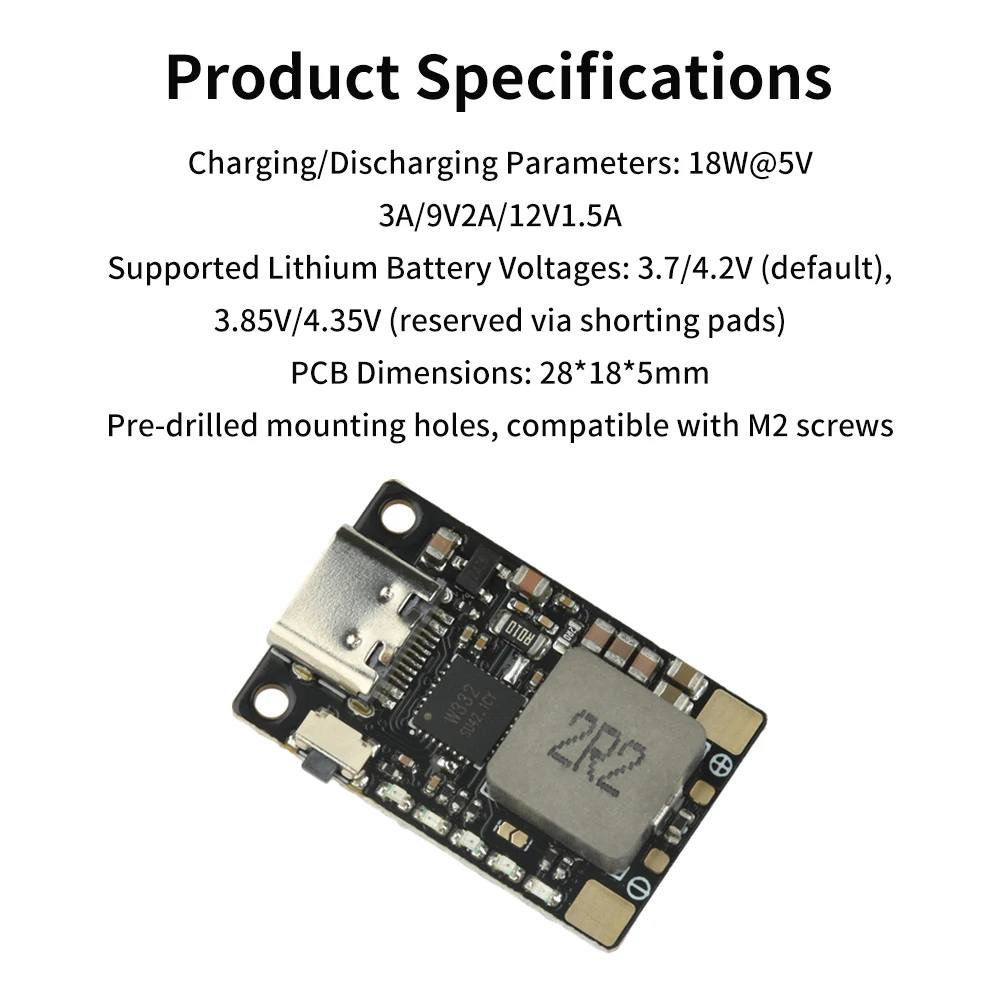Chargeur multiport 18W USB-C PD QC3.0 avec affichage LED pour batterie lithium 3.7V/4.2V, écran LED allumé