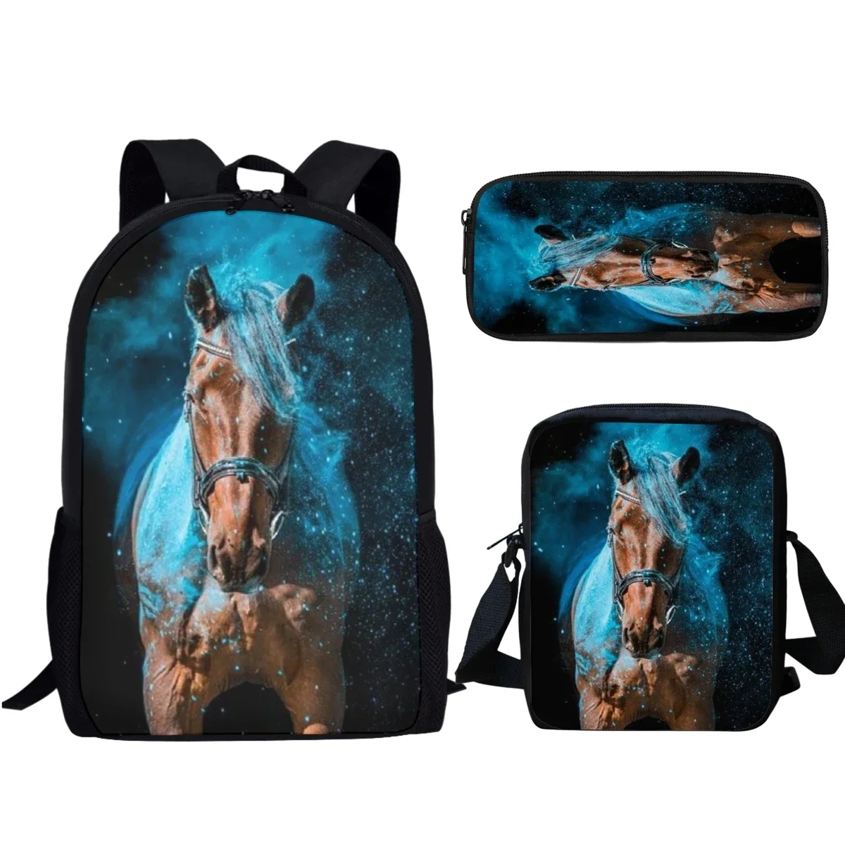 

Artistic Horse Pattern Student School Bags Set Animal Printing Kids Practical Book Bag Teenagers Kids Casual Travel Backpacks