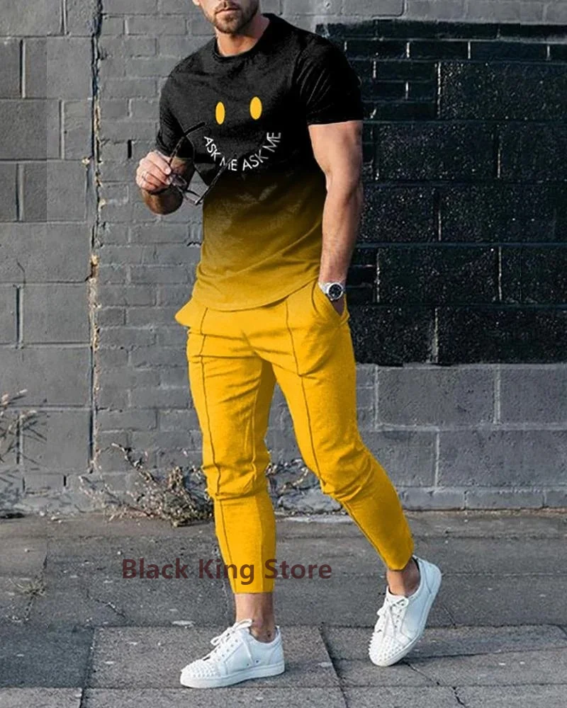 Summer Sportwear Suit Short Sleeve T Shirt Long Pants Men 2 Piece Sets Men Tracksuit 3D Printed Casual Trend Oversized Clothes