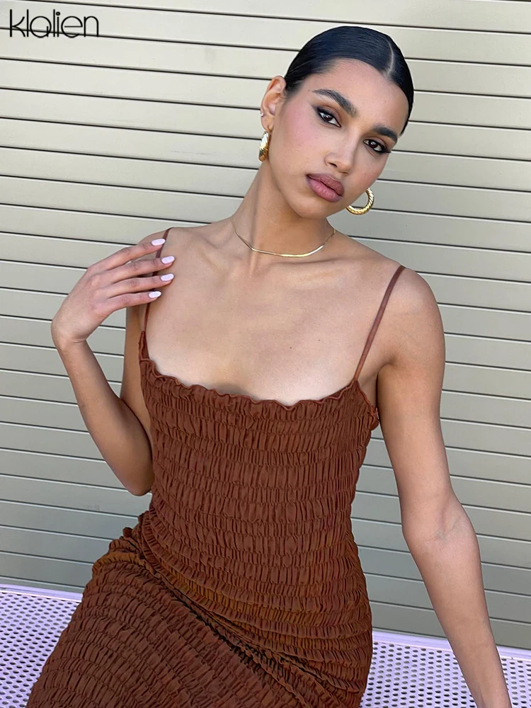 

KLALIEN Fashion Casual Sexy Strap Long Dress For Women Simple Solid Elastic High Skinny Maxi Dress Office Lady Birthday Party