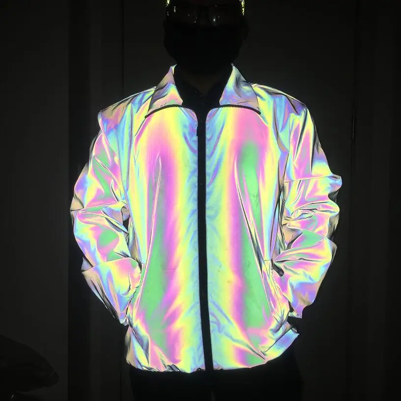 

Autumn and winter colorful reflective jacket European and American men's casual Lapel coat nightclub party men jacketclothing