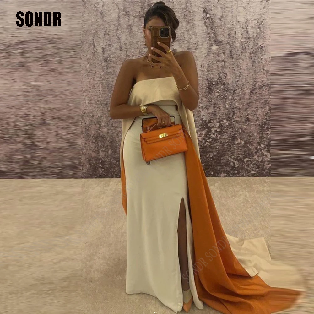 

SONDR Strapless Leg Slit Long Custom Evening Dresses For Women Celebrity Stretch Satin Sleeveless Dubai Formal Prom Gowns