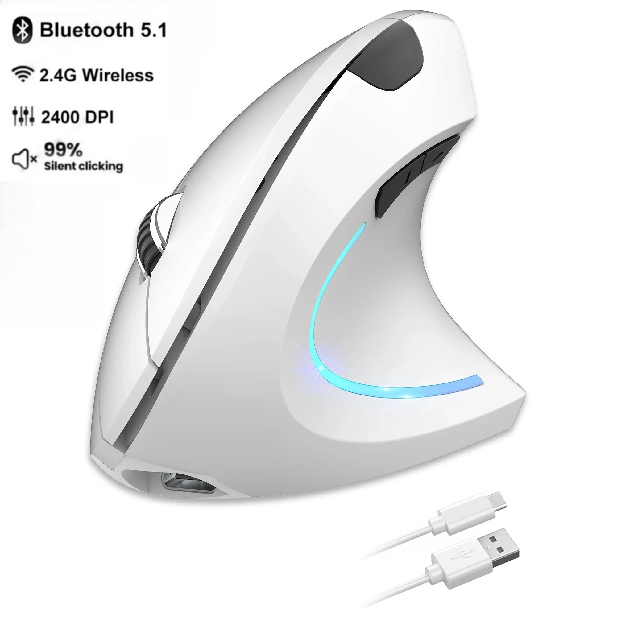 Vertikale ergonomische kabellose wiederaufladbare Gaming-Maus (optisch, 2,4 GHz) für Computer, PC, Laptop und Desktop (USB)_voghion.com