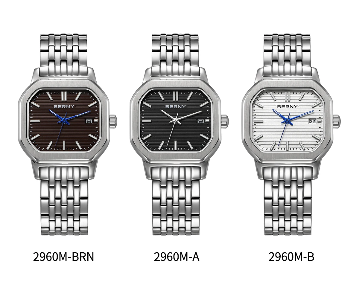 BERNY Uhren für Herren, modisch, lässig, mit Datumsanzeige, leuchtend, Quarz, Herrenuhr, elegantes rechteckiges Zifferblatt, Kalender, Business-Armbanduhr – Detail 7