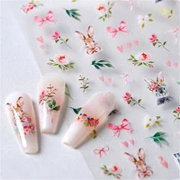 Cute Rabbit Love Heart Bowknot Easter Bunny Eggs Bunny Flower Rose Leaves Nail Art Stickers Charm Garden Animal Manicure Decals 1