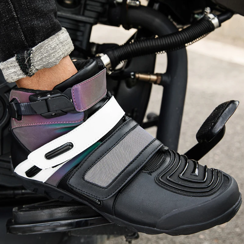 

Men's Motorcycle Racing Shoes Breathable Motocross Boots Anti Slip Sole Off-road ShoesMoto Biker Night Reflective Durable Botas