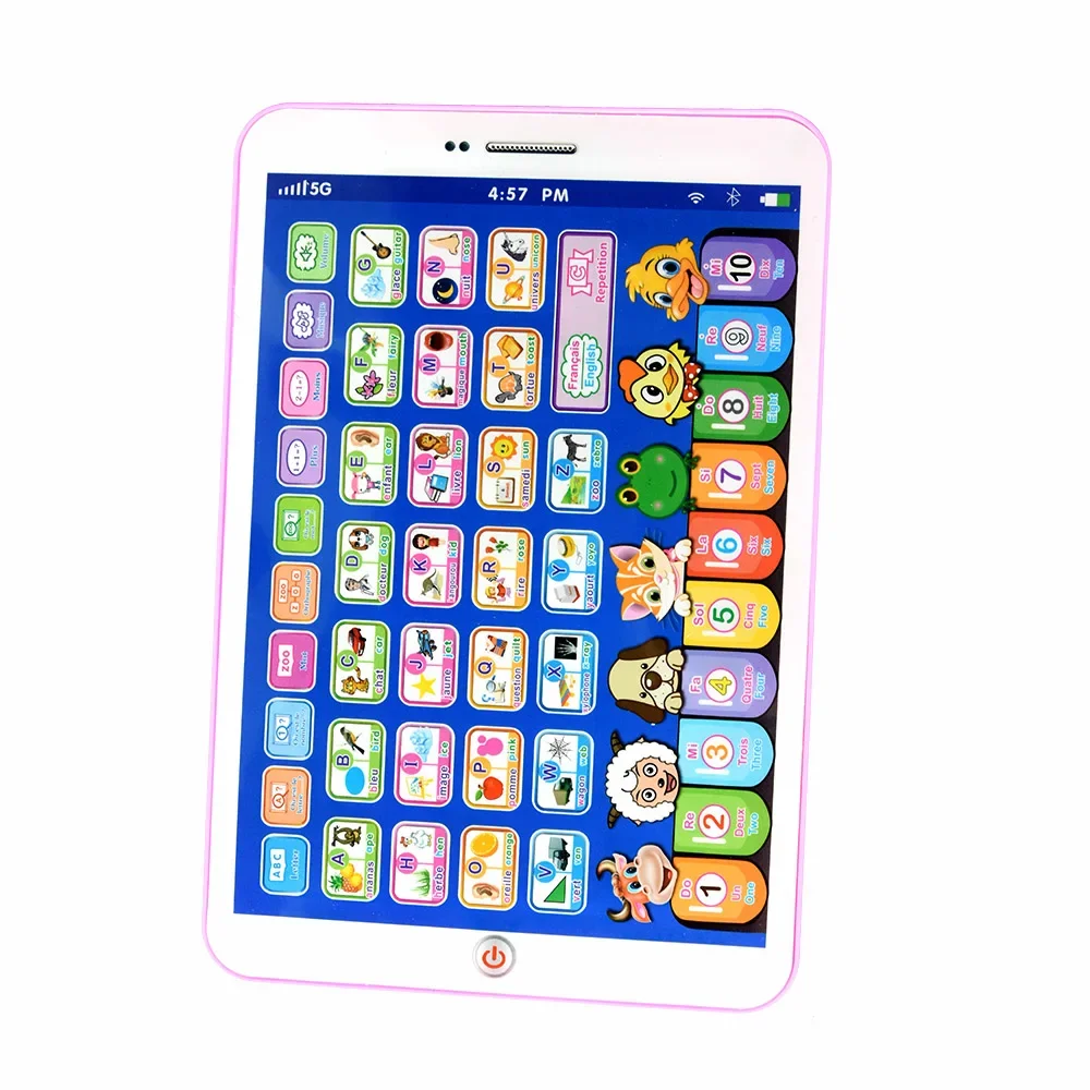 프랑스어-아랍어 이중 언어 어린이 학습 태블릿 장난감, 글자, 숫자, 어휘 학습 도구가 포함된 용 인터랙티브 교육 패드