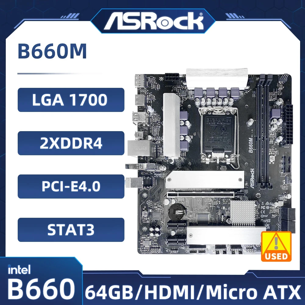 Scheda Madre Asrock B660 B660M Lga 1700 Ddr4 64Gb Intel B660 M.2 Usb 3.1Micro Atx Supporto Core I5-12400 I5-13600 Cpu Usata