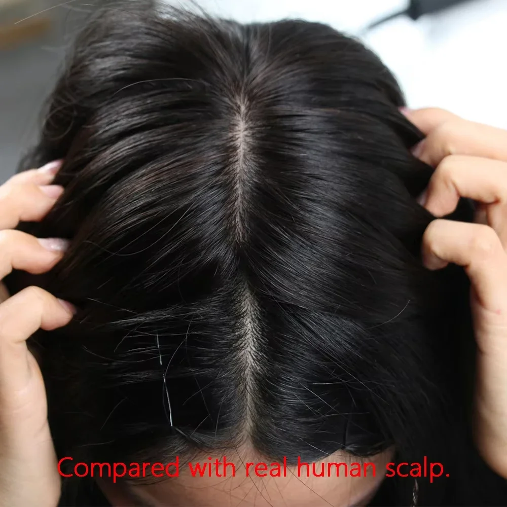 6x6 실크탑 베이스 가발 100% 밀도 높은 앞머리 있는 유럽산 천연 생모 레미 헤어 탄력캡 가발 바로 착용 가능한 리얼 헤어 가발