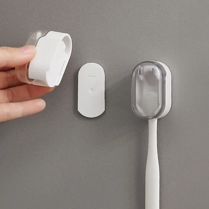 Punch-free Toothbrush Holder Space Saving Wall-Mounted Dust-free Organizer Boxes Bathroom Self Adhesive Racks 1-5PCS