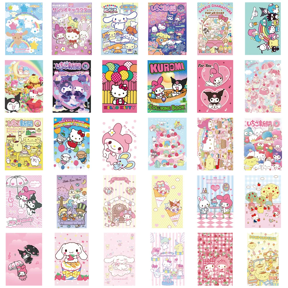 60pcs Kawaii Poster Sticker Cartoon Hello Kitty Kuromi MyMelody Diy Luggage  Case Mobile Phone Decoration Sticker Children's Toys - AliExpress