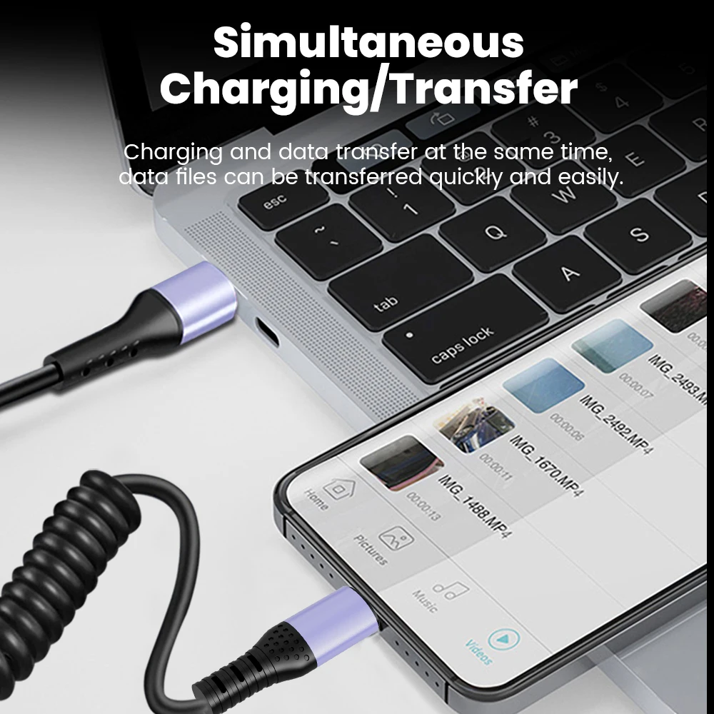 66W 100W Type C TO Type C Cable For iPhone 15 Huawei Xiaomi Samsung Car Spring Cable 6A Short Fast Charging USB C Cable BEST SELLERS