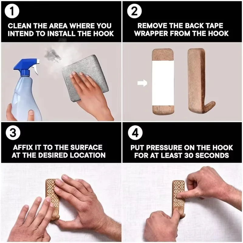 Non-Destructive Wood Wall Hooks - Adhesive Wall Hooks - Boho Decorative Wall Hooks 5