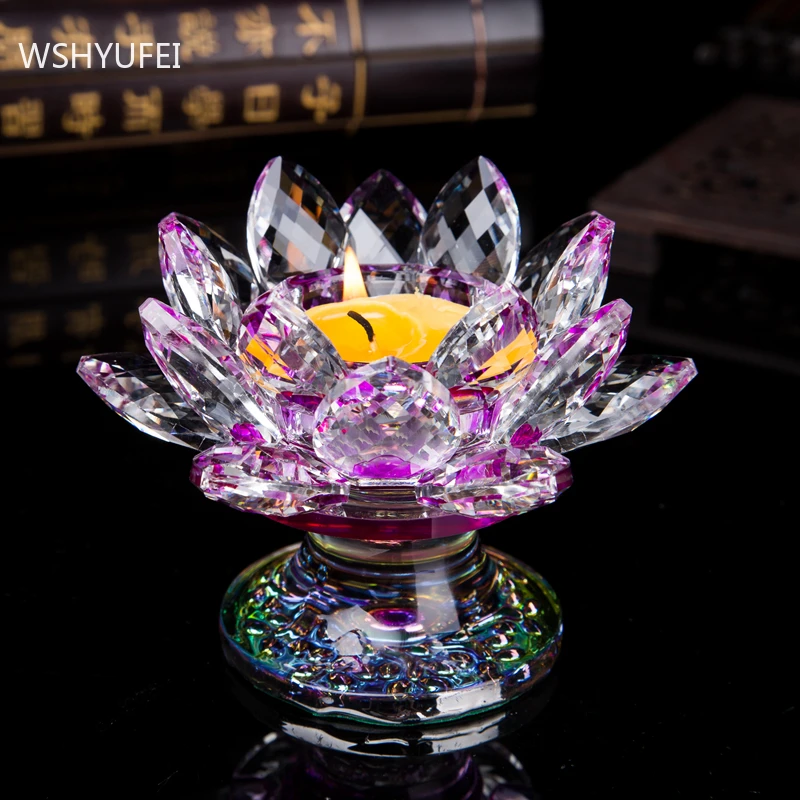 

Crystal Glass Lotus Candlestick Buddha Hall Butter Lamp Holder Decoration Living Room Feng Shui Ornaments Home Accessories