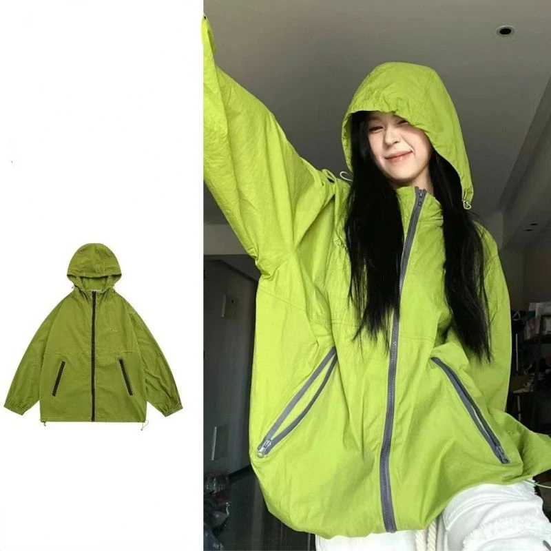 Outdoor Windbreaker Women Sweatshirt Hooded Jackets Zipper Long Sleeve Sun Protection Clothing Lightweight Outerwear New