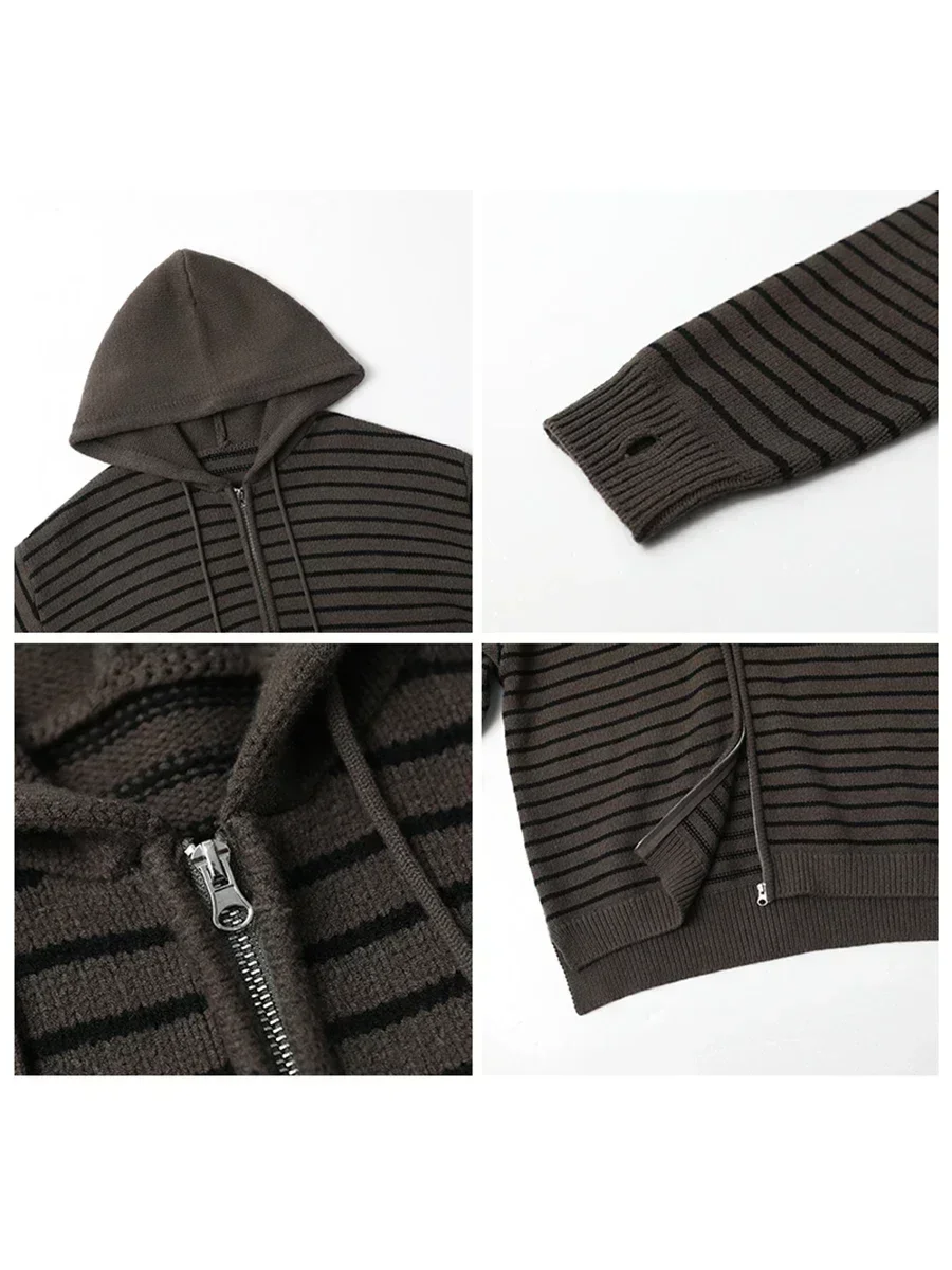 CHIC VEN Women Fashion Cardigan Casual Hooded Striped Knitted Coats Korean Loose Long Slevees Female Sweaters Autumn New 2024 5