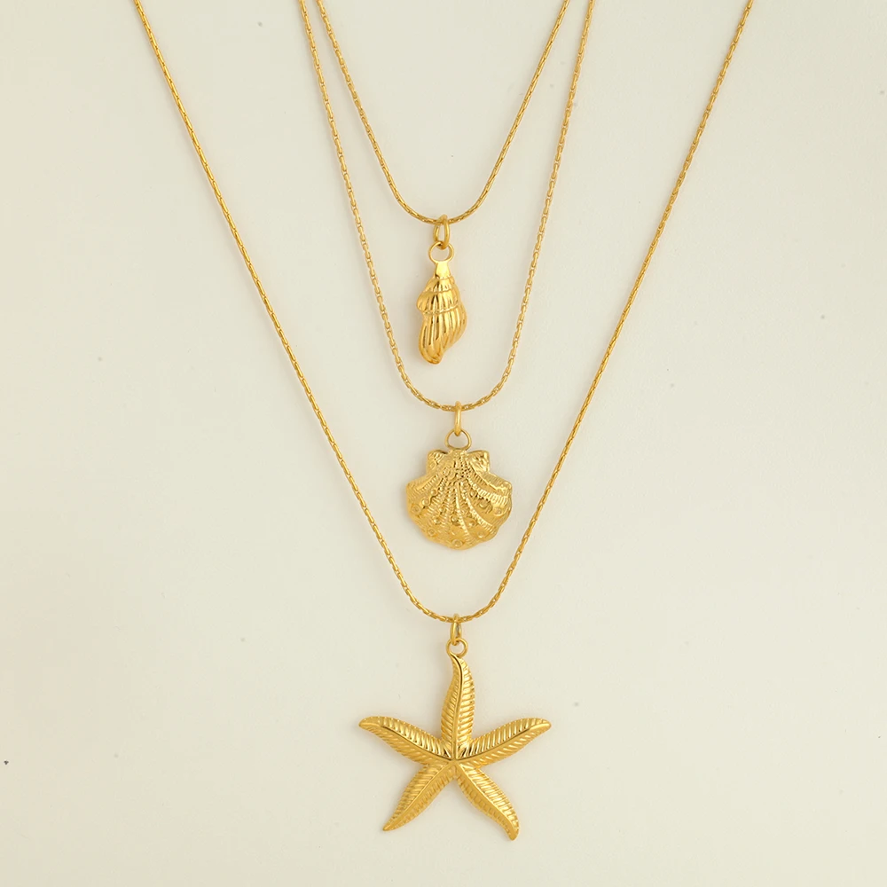 Goldene Edelstahl Anhänger Halskette Ozean Serie Anhänger Europäischen und Amerikanischen Mode Stil frauen Schmuck Geschenk Großhandel – Detail 6