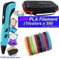 3D Pen Set for Kids with LED Screen & Travel Box - Creative Gift Idea (Blue add 50M PLA)