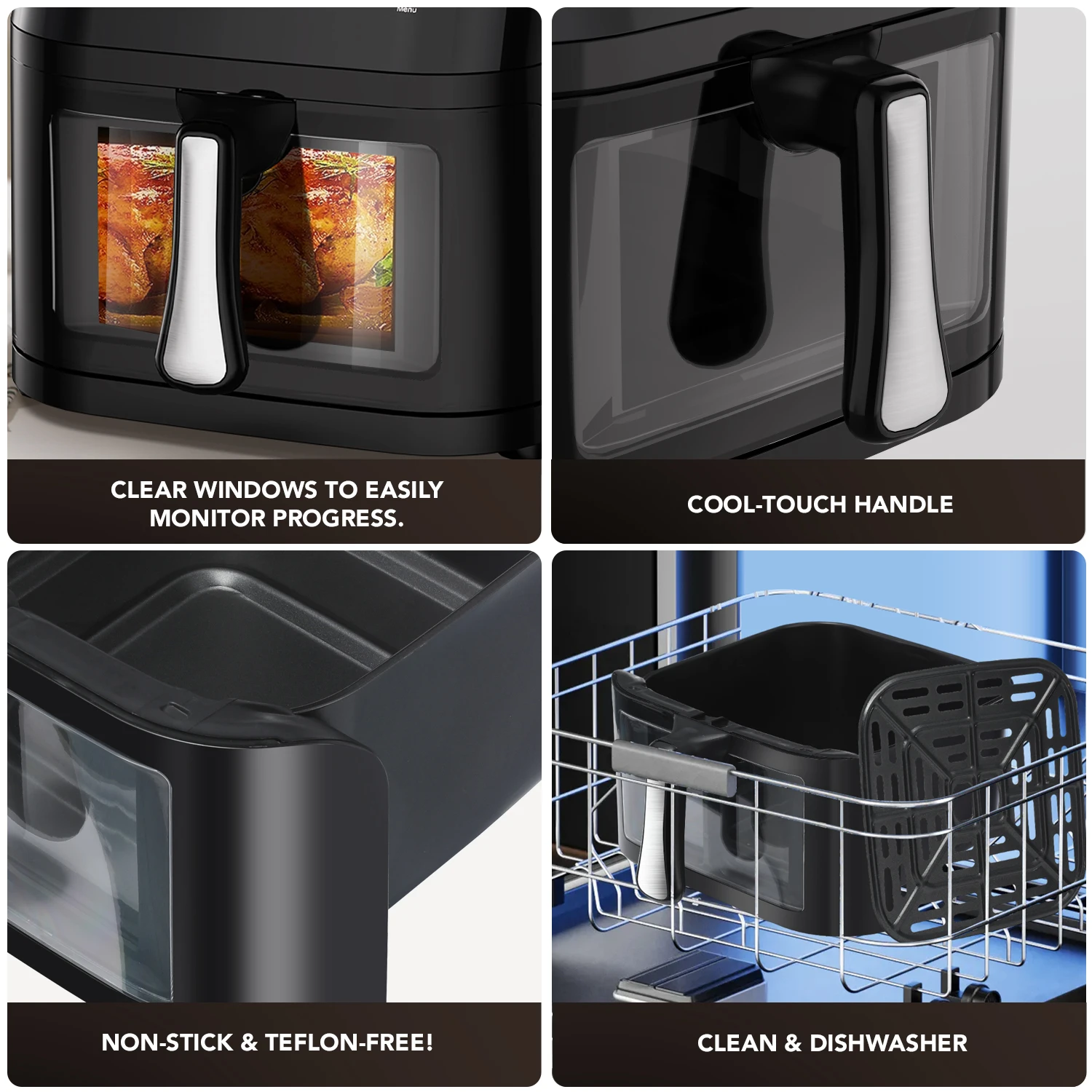 Friteuse Airfryer OYAJIA Air 6L 8L 10L, avec fenêtre de cuisson visuelle, panier antiadhésif, minuterie de 60 minutes, lavable au lave-vaisselle S2acd70945d3a4fef93c998fd7404ae86x