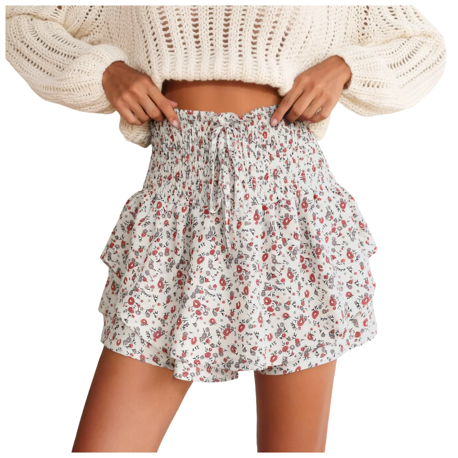 Women's Casual Floral Print Shorts Skirt 2026 Summer High Waist Pleated Mini Skirts Boho Ruffle Faldas A Line Sweet Outfits 3