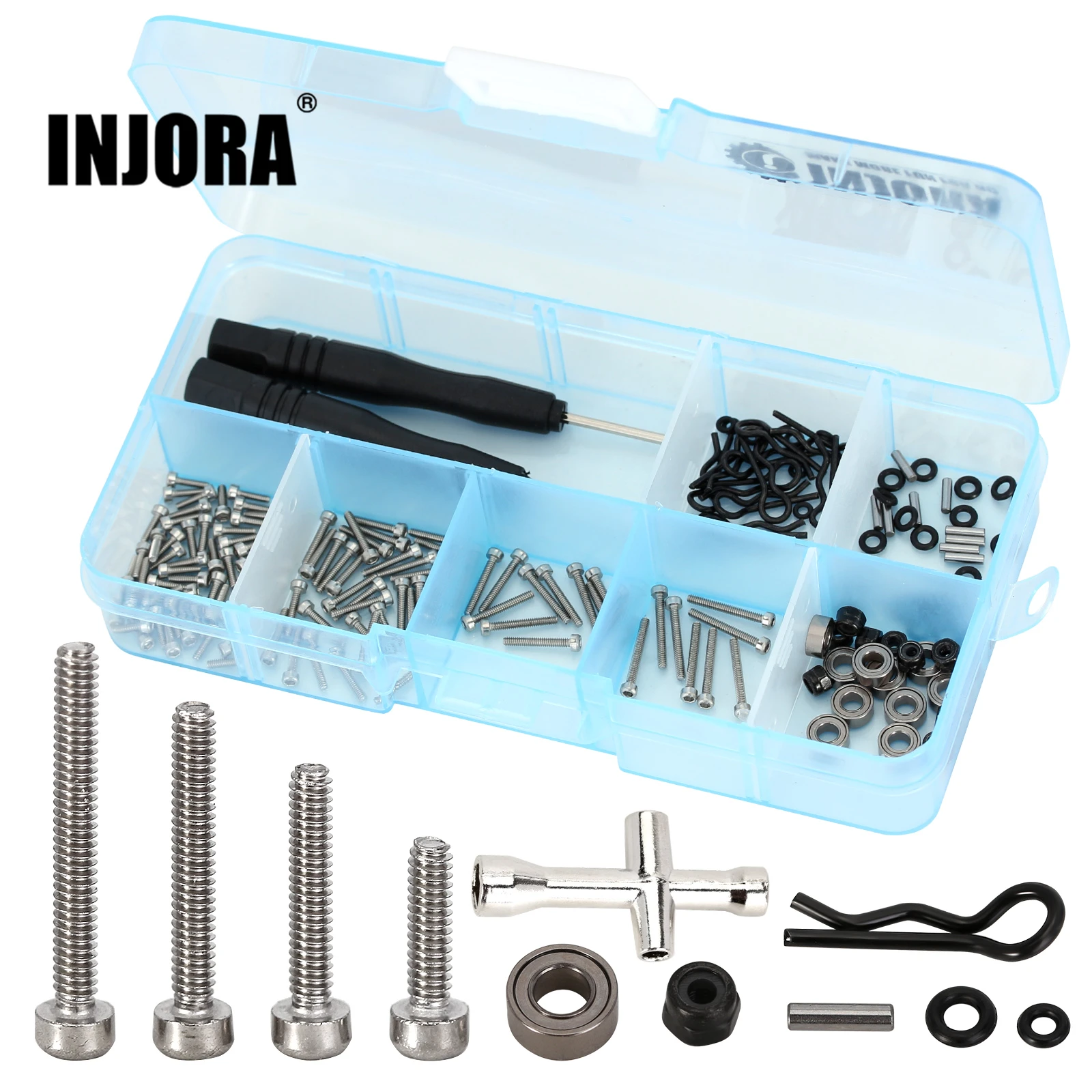 INJORA Stainless Steel Screws Set Nuts Bearings O rings Pin RC Tool Kit