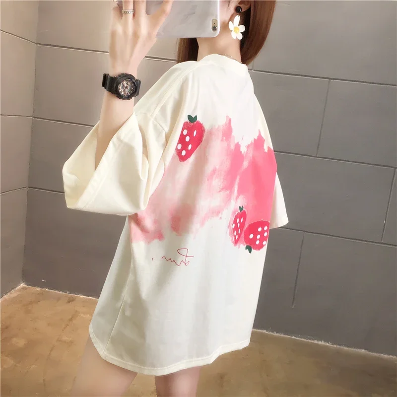2023 Korean funny printed T-shirt Women O-Neck All-match oversized t shirt  fashion cotton tops Leisure half Sleeve woman tshirts