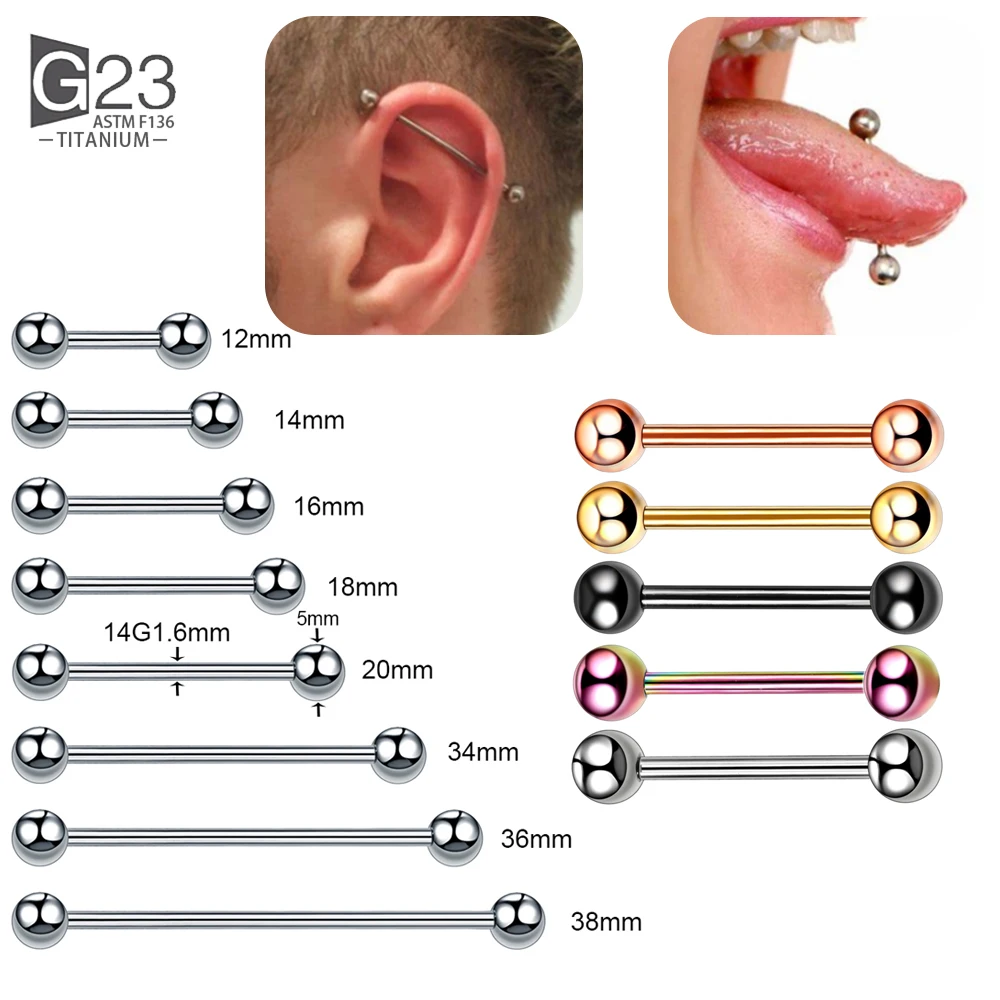 

5Pc 16G/18G G23 Titanium Industrial Barbell Cartilage Earring Long Ear Stud Helix Tragus Piercing Retainer Body Jewelry