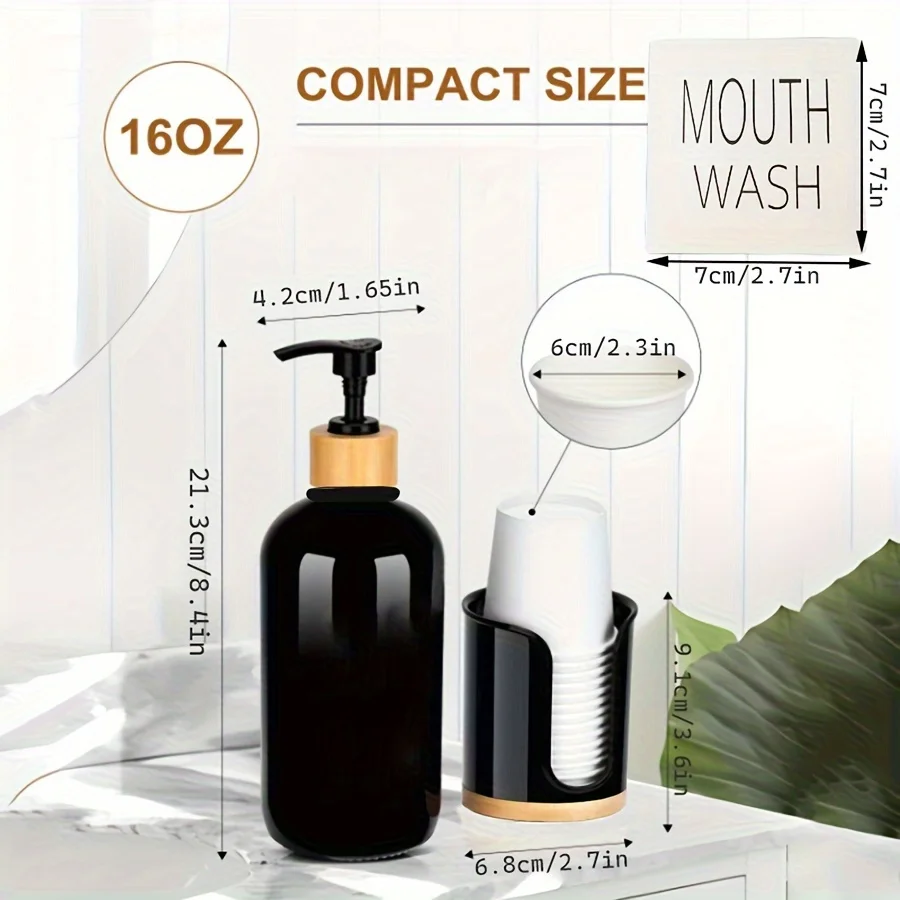 Mouthwash Dispenser with Bathroom Cup Holder plastics Mouthwash Container Mouth Wash Bottle Decanter Small Cup Dipsenser mouthwash dispenser