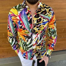  Hawaiian Red Printed Shirt Men's Fashion Casual 2022 Fall Long Sleeve Men's Shirt Floral Party Dress Dance M-3XL 