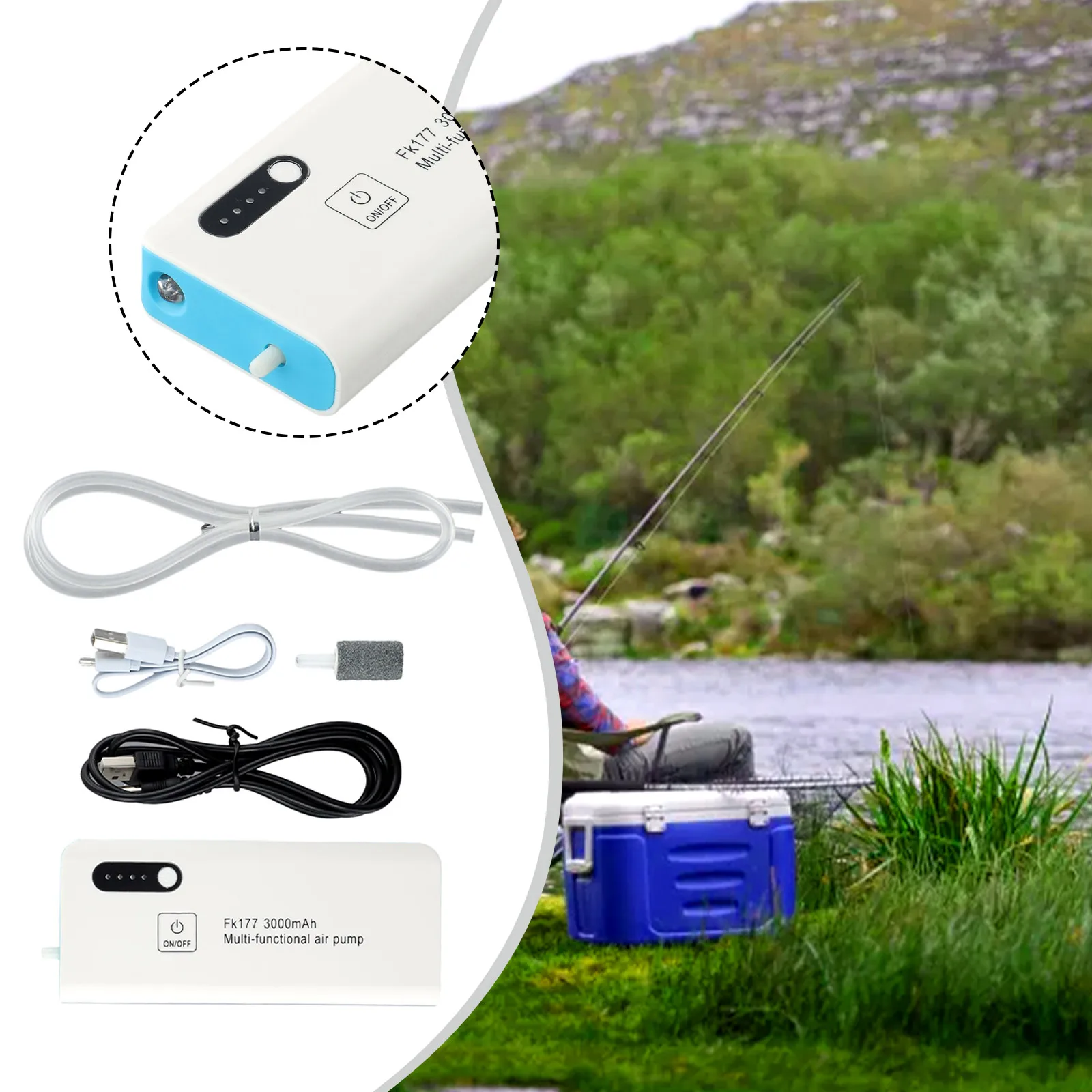 

Fishing Aerator Air Pump USB Charging Oxygen Pump Car Oxygenated Portable Fishing Oxygenator 3000mA Outdoor