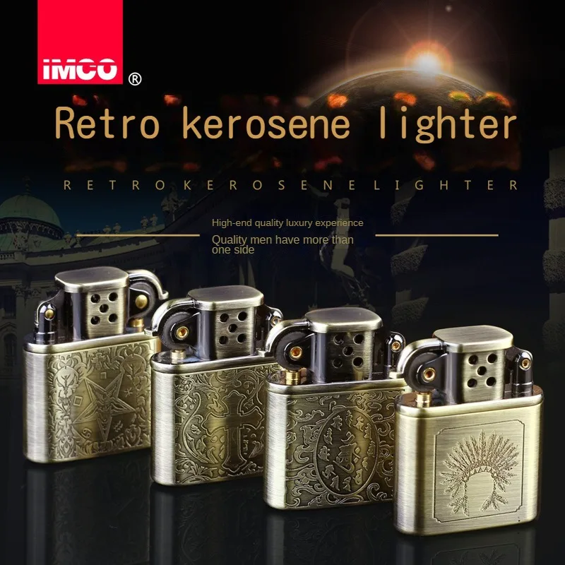 

Windproof Retro Copper Cigarette Cigar Lighter Mens Smoking Accessories Gadgets Metal Luxury Kerosene Lighter for Gift