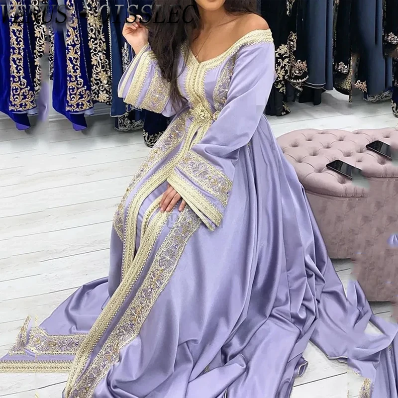 

VENUS Muslim Arabic Luxury Formal Party Evening Dresses V-Neck A-Line Party Gala Dresses Appliques Bead Ball Dress فساتين السهرة