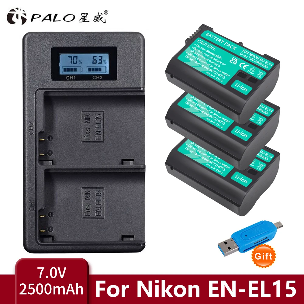 

Зарядное устройство PALO ENEL15 EN EL15, EL15A EN-EL15, с ЖК-дисплеем, два USB-порта, для Nikon D7000, D600, D610, D600E, D800, D800E, D810, D7100, d750 V1