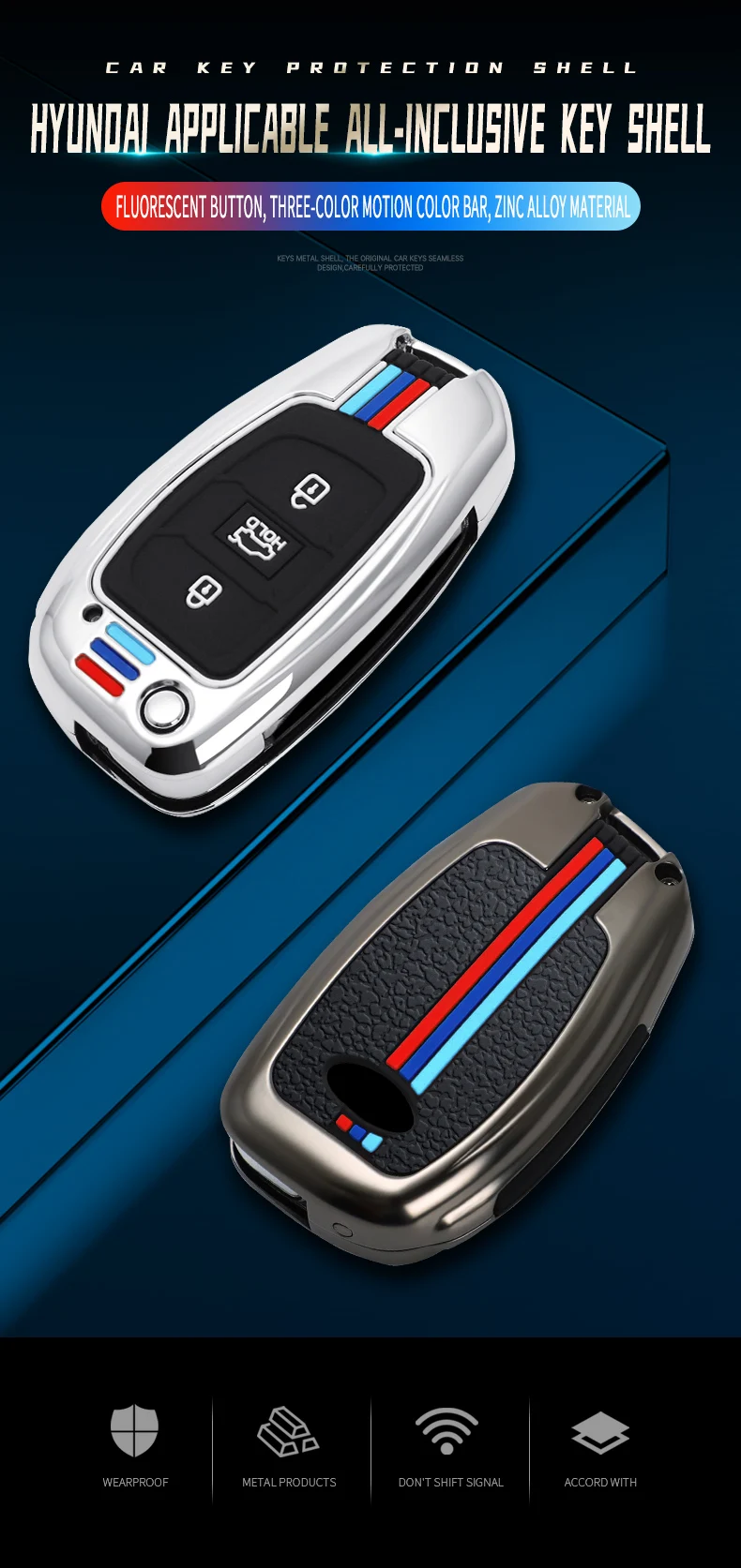 Custodia a conchiglia con chiave a scatto a distanza per auto in Silicone in lega di zinco per Hyundai Creta I10 I20 Tucson Elantra Santa Fe 2016 2017 - S2ace36ae104f4f069505e1257d67a73cy