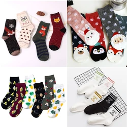 3/4/5Pair Women Cotton Socks Soft Breathable Basis Socks Solid color Loose Sock Cute Cartoon Woman's Sock Chistmas Gifts