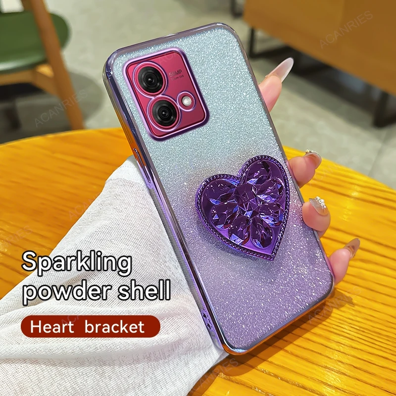 Heart Stand Glitter Plating Silicone Soft Phone Case