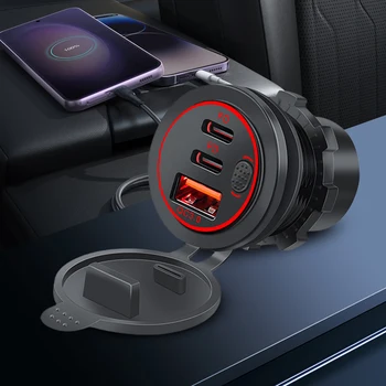Caricatore per Auto 12V-24V con Presa 75W PD Tipo C QC 3.0, 3 Porte USB, Impermeabile, per Auto, Camper, Nautica