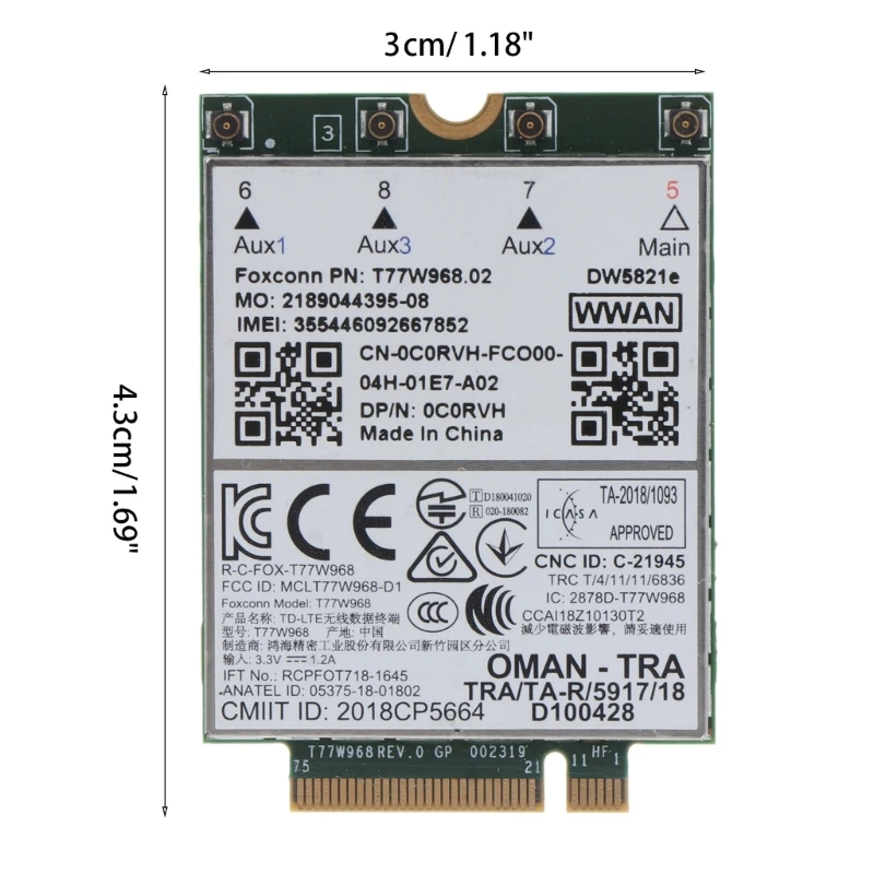 Lattitude 5420 5424 7424 7400 노트북용 M.2 모뎀 모듈용 모듈 T77W968 Lte T77W595 1Gbps WLAN