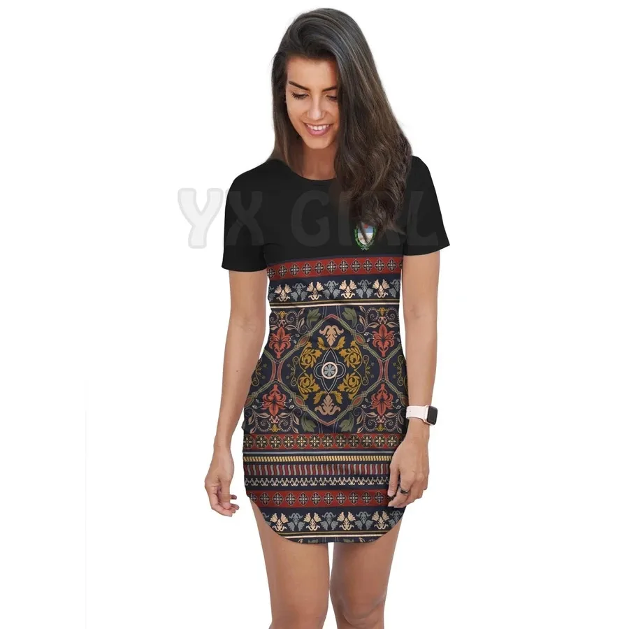 Yx Girl Argentina Boho Pattern T-Shirt Dress 3D All Over Printed T-Shirt Dress Sexy Summer Women Abiti Casual