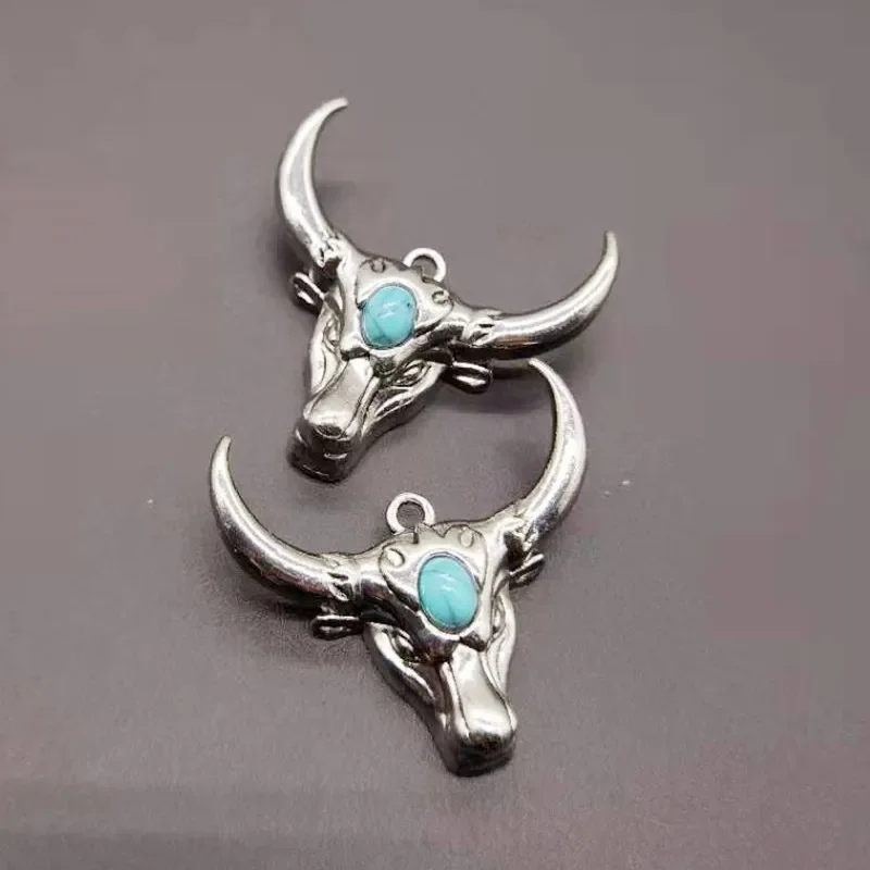 

WZNB 3Pcs Turquoise Bull Head Charms Ethnic Tribe Pendant for Jewelry Making DIY Necklace Bracelet Supplies Accessories