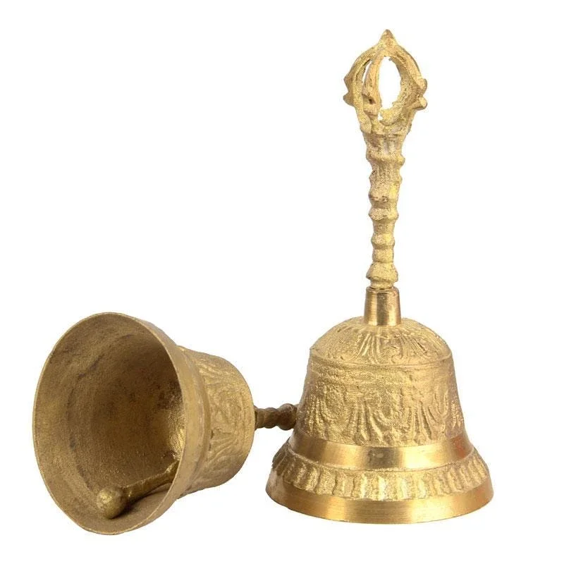 100% Brass Handicraft Large Engraved Hand Bell Produces Loud and Clear Sound School Meditation Church Bronze Bell Creative Gift 2