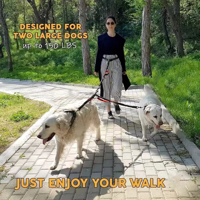 Dual Dog Leash Coupler - Comfort Padded Handles, No-Tangle, No-Pull Bungee Leash 6