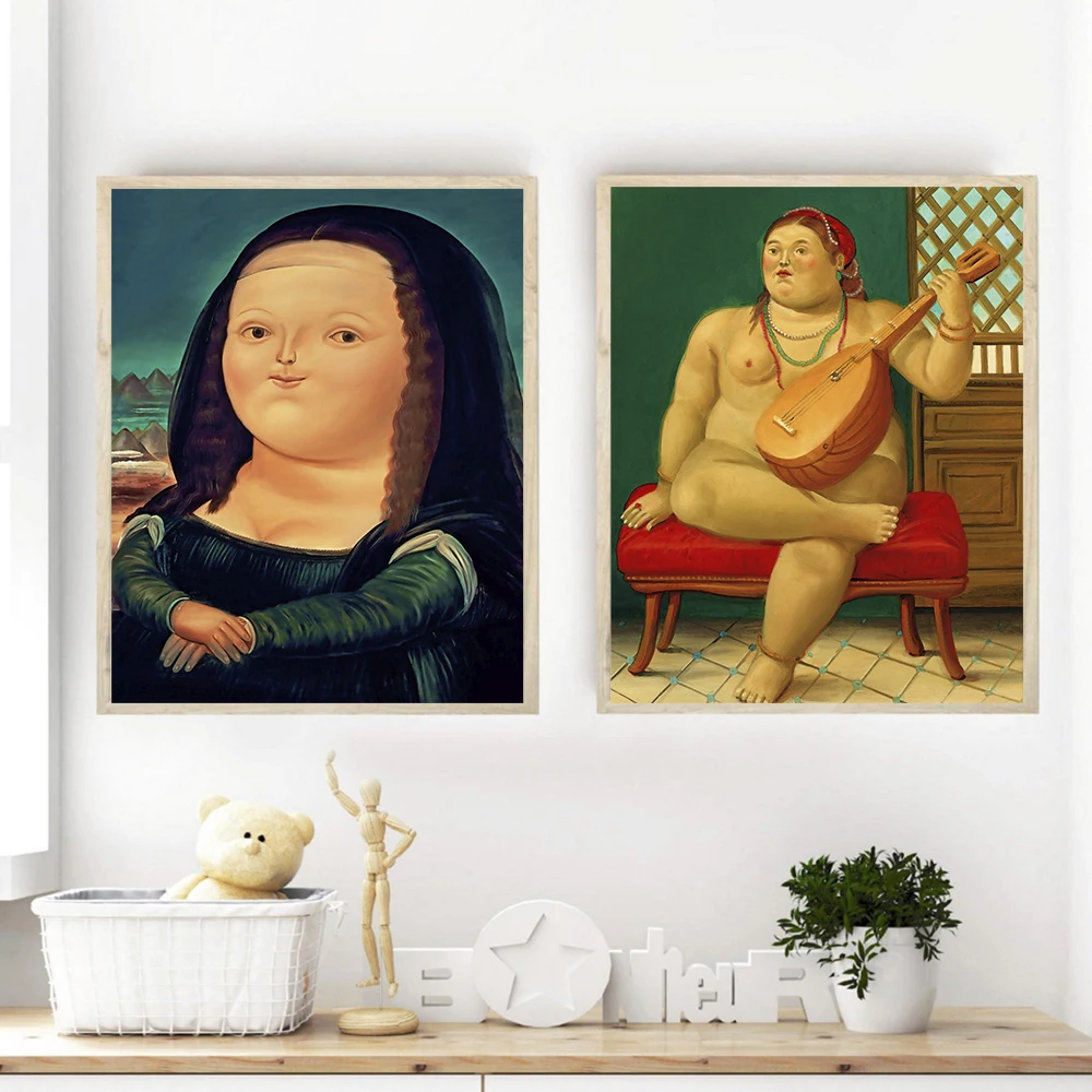 

Canvas Art Funny Mona Lisa Art Painting Woman Playing the Piano Mural Poster Living Room Home Decoration Cuadros