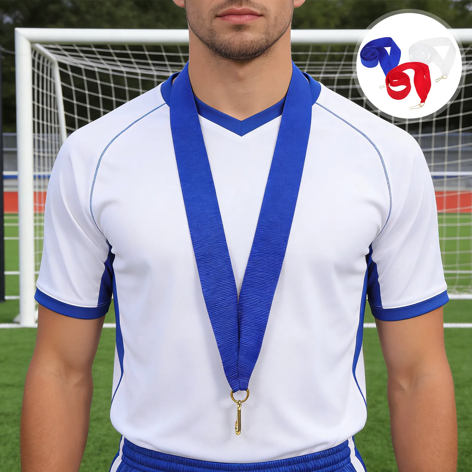 30개 상패 리본 - 스포츠 대회, 파티, 학생 대회, 졸업식, 축구용 파란색 명예 리본 플랫 메달 끈