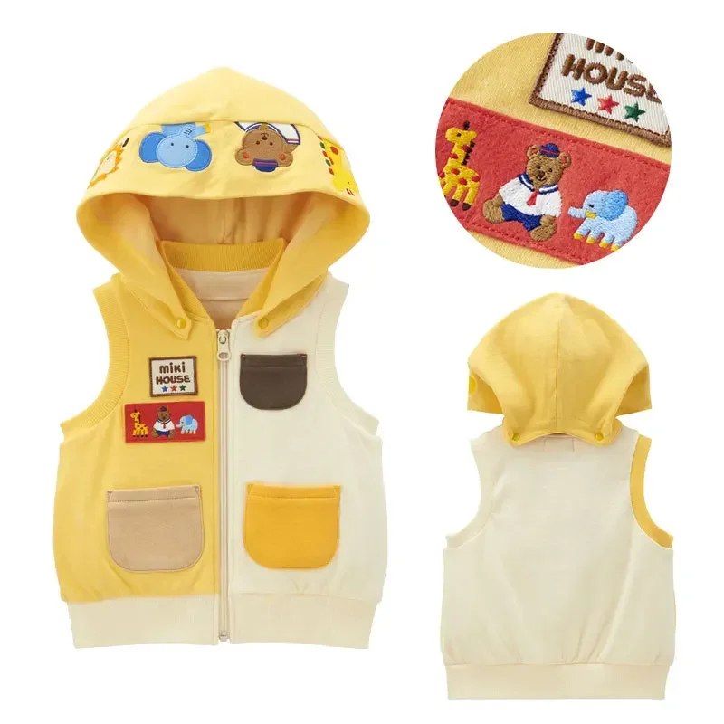 Children's Jacket Spring New Boys Cartoon Bear Good Friend Embroidered Hooded Vest Vest