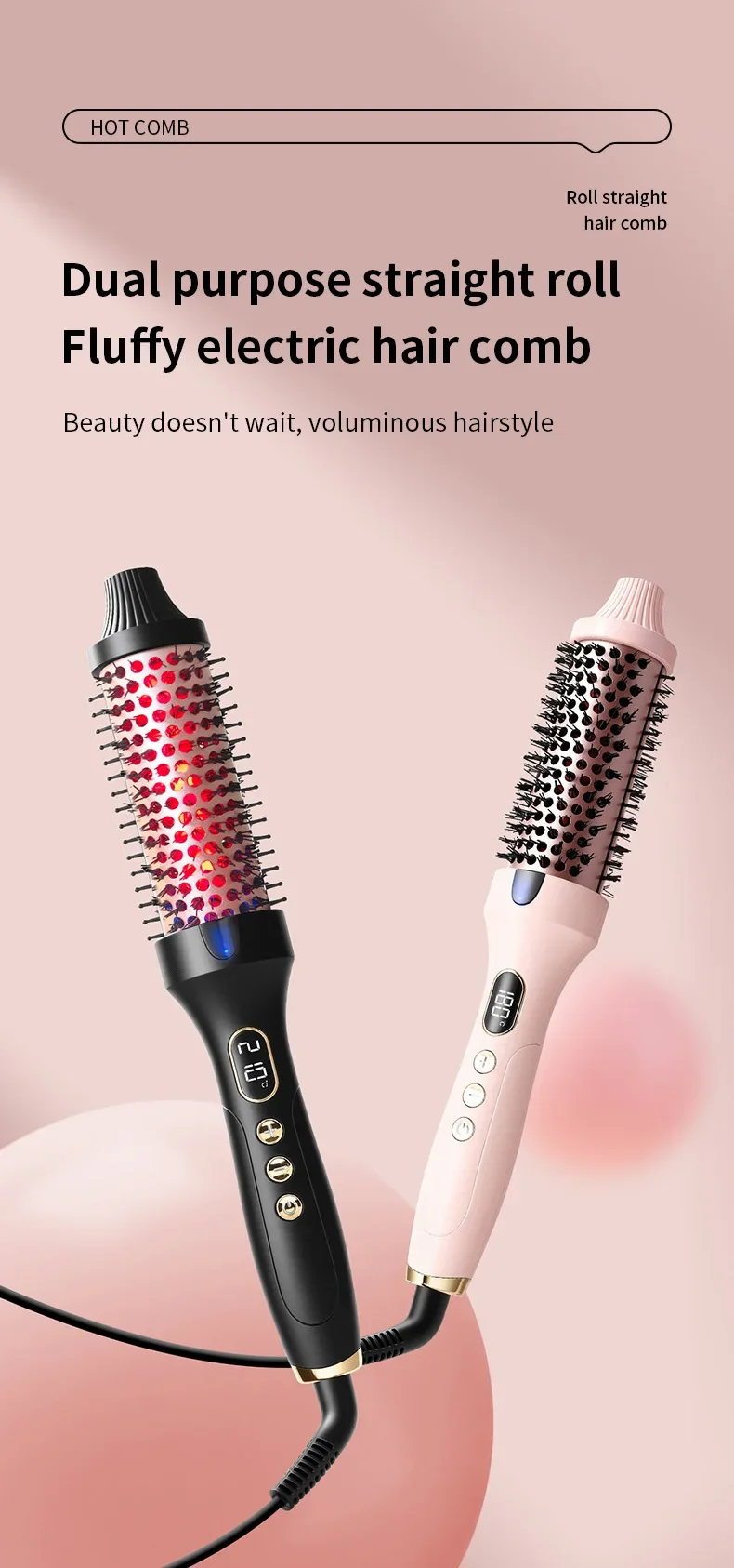 Escova alisadora e modeladora de cabelo profissional com aquecimento ptc_voghion.com