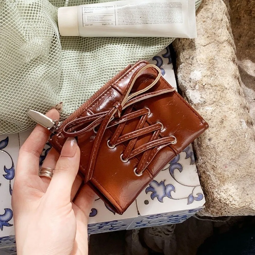 New Folding Coin Purse Portable Zipper Credit Card Holder Strap Bow ID Card Holder Women